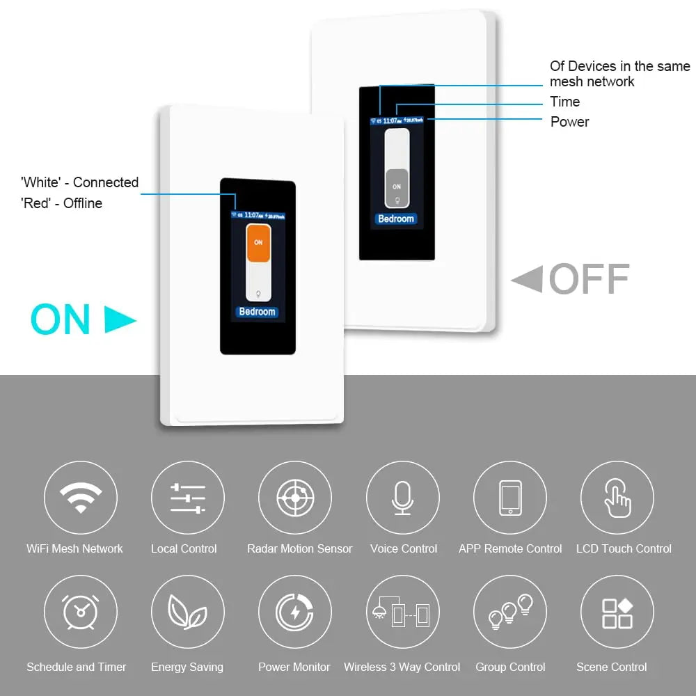 LANBON L8-HS4 LCD Smart Light Switch 4 Gang Single Pole Cozysmart
