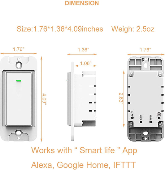 Smart Light Switch, Compatible with Alexa
