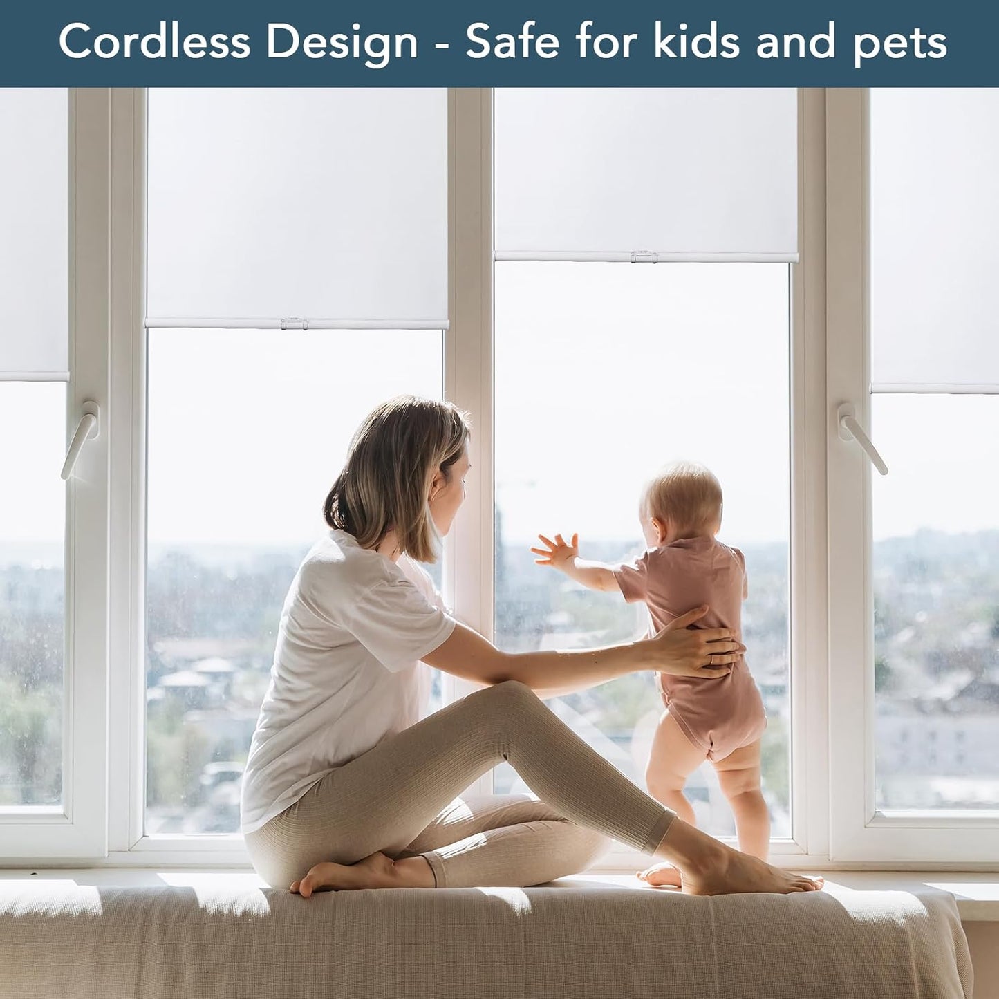 Roller Window Shades Free-Stop Cordless Blackout Blinds