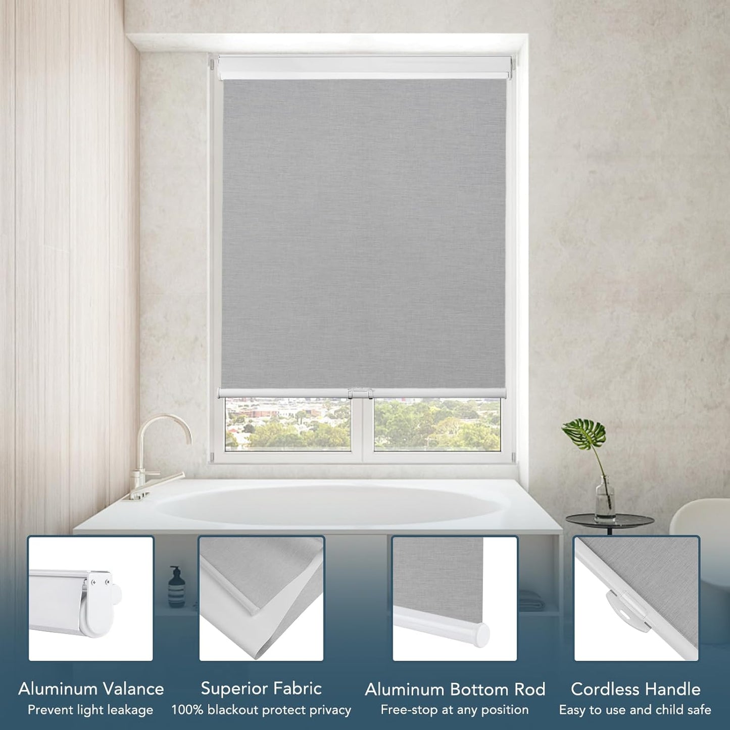 Roller Window Shades Free-Stop Cordless Blackout Blinds