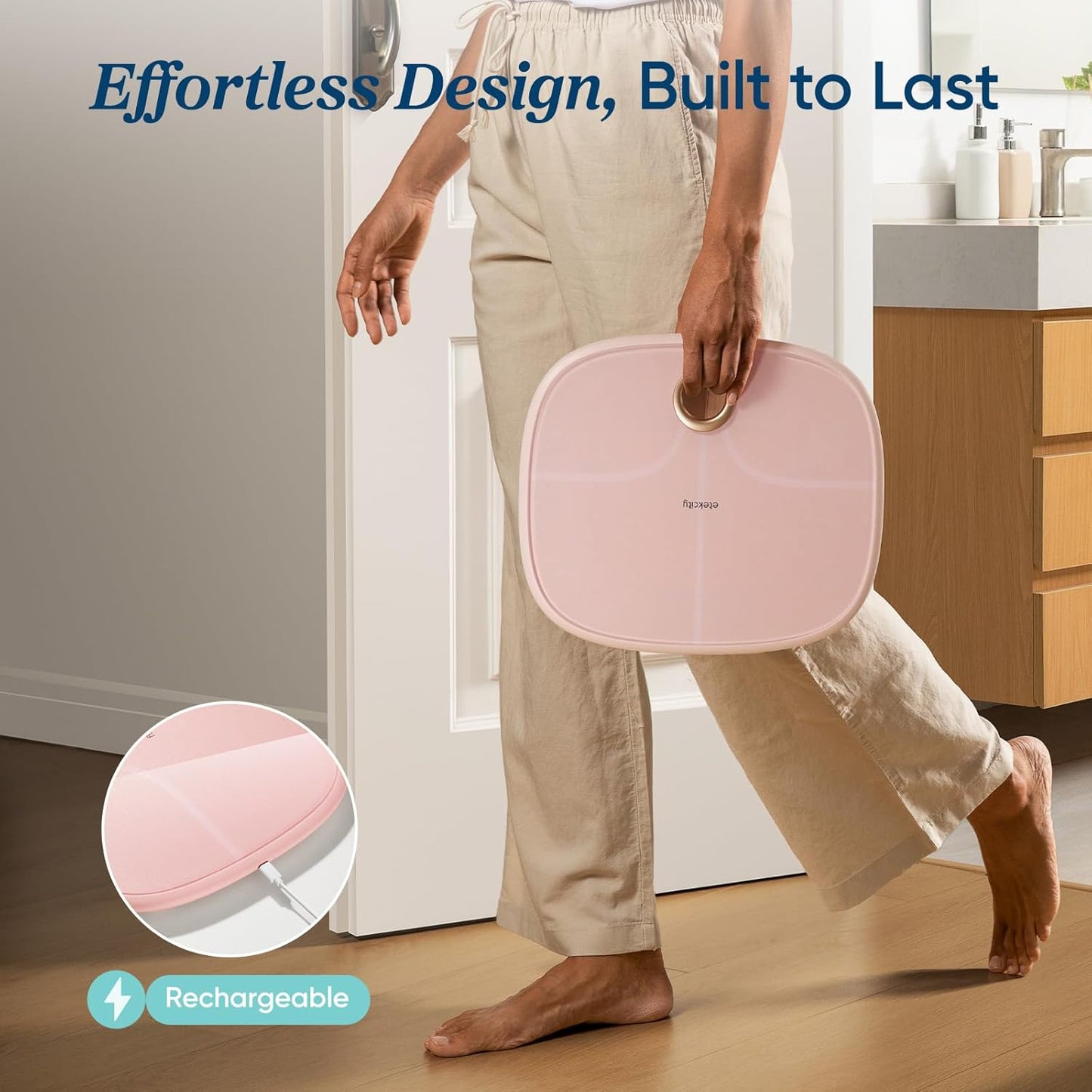 Etekcity Rechargeable Pink Smart Scale for Body Weight