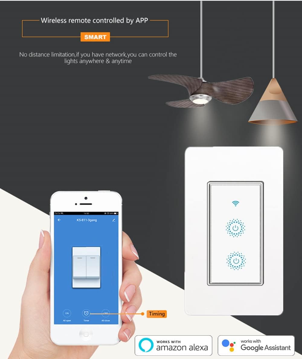 Smart WiFi Switch - Wireless Smartphone Controlled Wall Light Switch