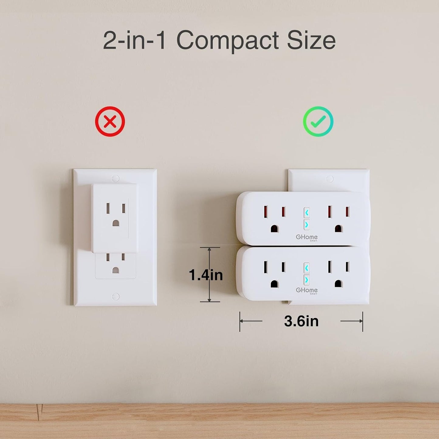 GHome Smart Plug, 15A WiFi Smart Outlet Compatible with Alexa &amp; Google Home