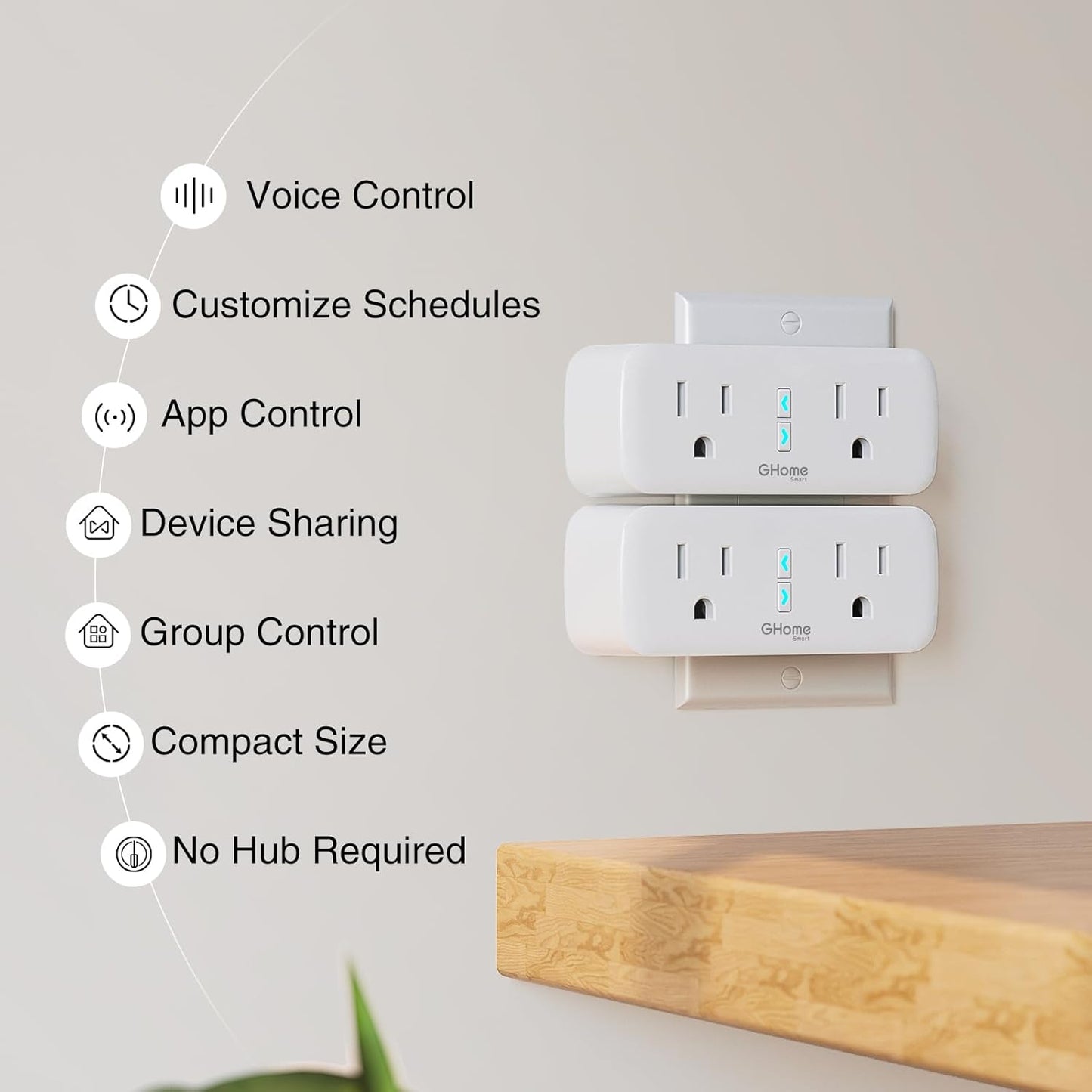 GHome Smart Plug, 15A WiFi Smart Outlet Compatible with Alexa &amp; Google Home