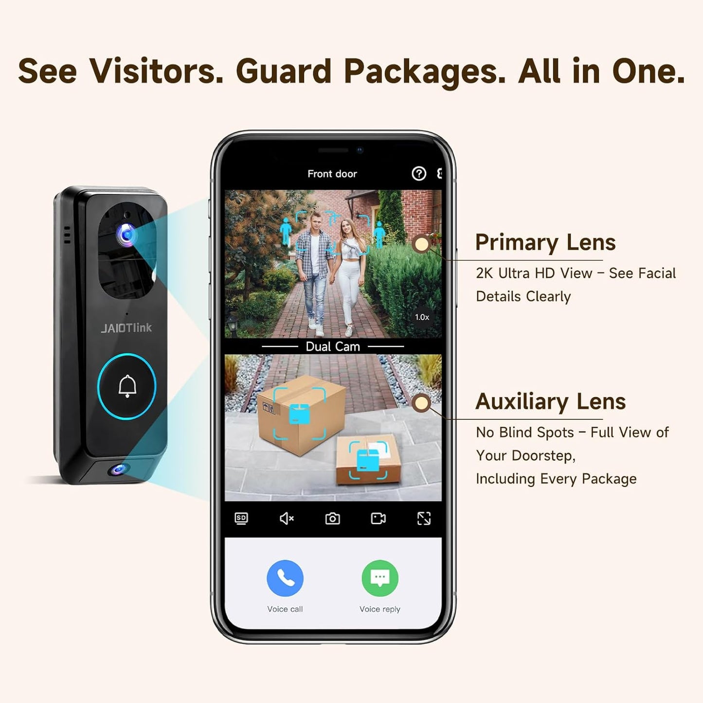 2K Dual Lens Video Doorbell Camera Wireless with Chime