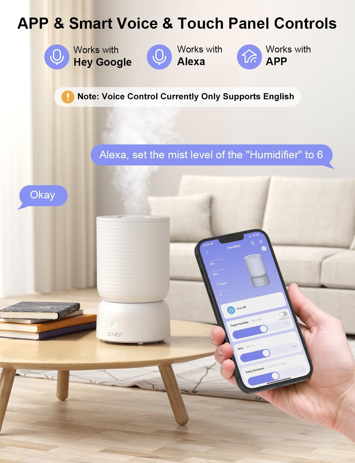 CLEVAST Smart Humidifiers for Bedroom