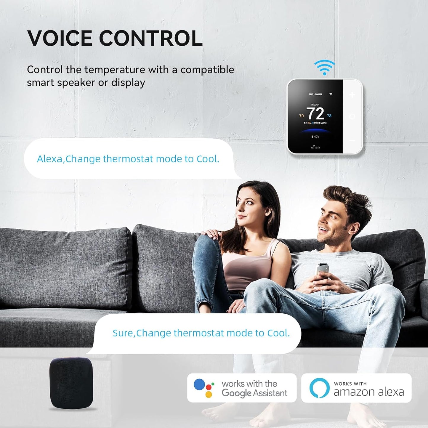Vine Thermostat for Home with Touchscreen Color Display