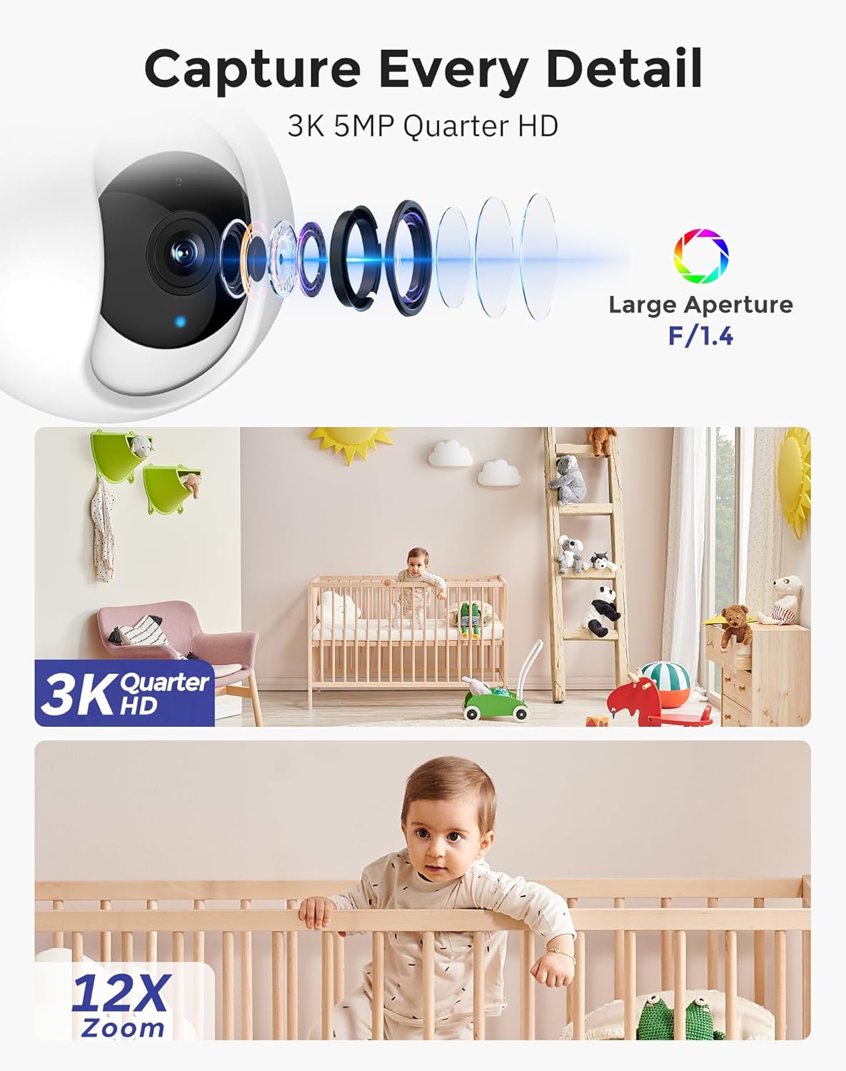 Hugolog 3K 5MP Indoor Pan/Tilt Security Camera