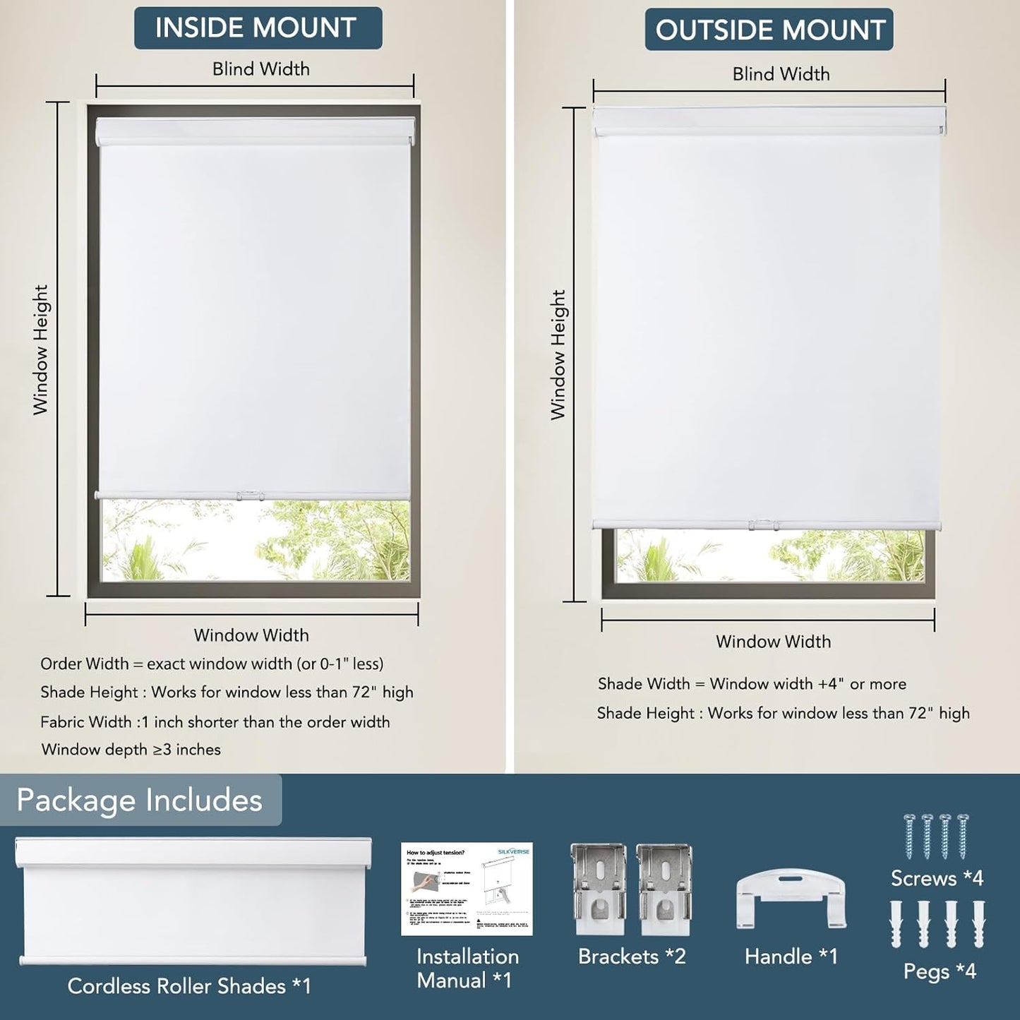 Roller Window Shades Free-Stop Cordless Blackout Blinds