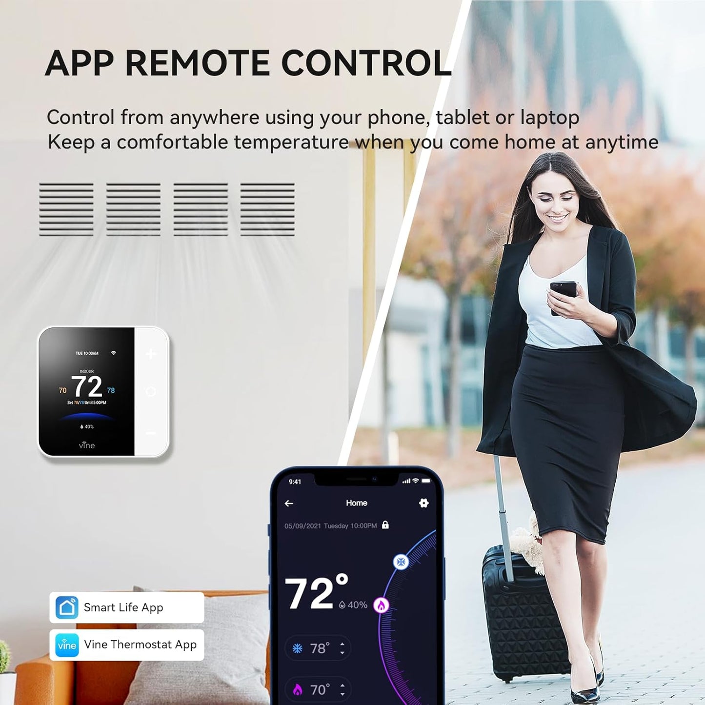 Vine Thermostat for Home with Touchscreen Color Display